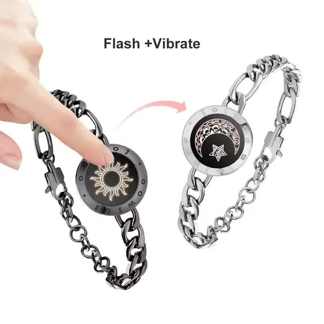 TouchBond Love Bracelet - Figaro Black Silver